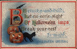 Halloween Poem, with Pumpkins, Bats, and Black Cat Postcard Postcard