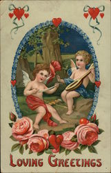 Loving Greetings - Cherubs and Hearts Cupid Postcard Postcard