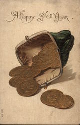 Green Coinpurse With Gold Coins Postcard