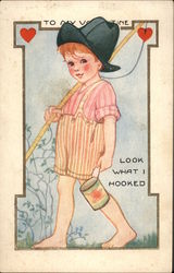 To My Valentine - Look What I Hooked - Boy with Fishing Pole Children Postcard Postcard