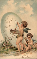 A Joyful Easter - Cherubs Painting an Egg Postcard