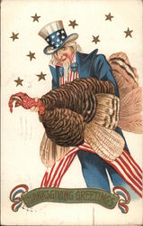 Uncle Sam Holding a Turkey Patriotic Postcard Postcard