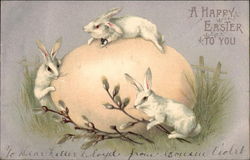 Three White Rabbits on Large Egg Postcard