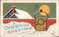 A Christmas Greeting - House in Snow with Wreath Postcard