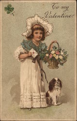 To My Valentine - Young Girl and Dog Postcard