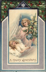 A Happy Christmas - Angel and Sleeping Girl Angels Postcard Postcard