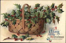 A Merry Christmas - Basket of Holly Postcard