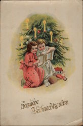 Herzliche Weihnachtsgrusse - Christmas greetings! Children and Tree Postcard