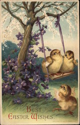 Best Easter Wishes - Chicks on A Swing With Chicks Postcard Postcard