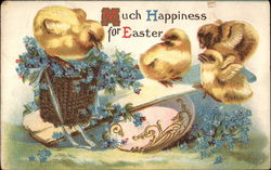 Much Happiness for Easter - Chicks with Basket of Flowers on Seesaw With Chicks Postcard Postcard