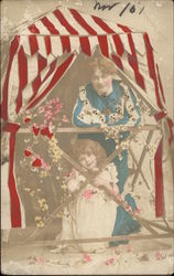 Woman and Child Under Red Tent Postcard