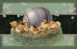 A Glad Easter - Chicks on Nest with Egg With Chicks Postcard Postcard