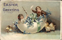 Easter Greeting - Children and Egg Postcard