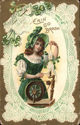 Erin Go Bragh - Girl in Green with Spinning Wheel Postcard