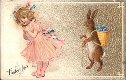 Easter Joys - Girl with Rabbit With Children Postcard Postcard