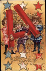 4th of July - Children with Fire Crackers Postcard