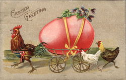 Rooster Pulling a Large Egg in a Cart Postcard