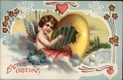 Easter Greetings - Angel with Harp Postcard