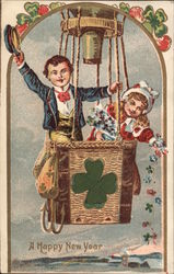 Happy New Year - Children in Hot Air Balloon Postcard Postcard