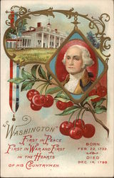 George Washington with Cherries and White House Postcard