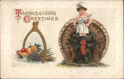 Thanksgiving Greetings - Turkey and Wishbone Turkeys Postcard Postcard