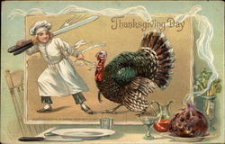 Thanksgiving Day - Chef with Turkey Postcard