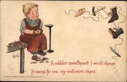 Boy Repairing Shoes Postcard