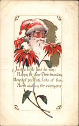 Christmas Greetings, with Santa and Flowers Santa Claus Postcard Postcard