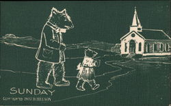 Papa Bear and Daughter Go to Church Days of the Week Postcard Postcard