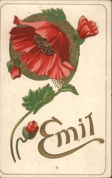 Red Flower with Green Stem and Background Postcard