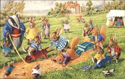 The Wheelbarrow Race by Racey Helps Dressed Animals Postcard Postcard