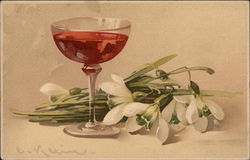 Wine Glass and White Flowers Postcard Postcard