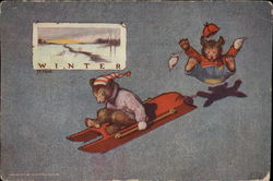 Winter - Bears on Sled Seasons Postcard Postcard