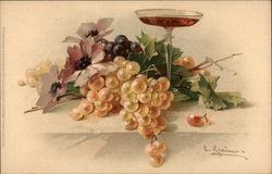 Still Life with Grapes and Wineglass C. Klein Postcard Postcard