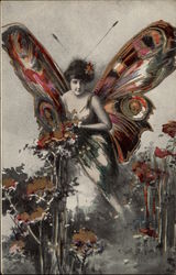 Woman Portrayed as Butterfly Postcard