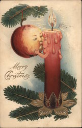 Candle Kissing and Apple Christmas Postcard Postcard