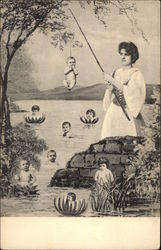 Woman Fishing for Babies Postcard