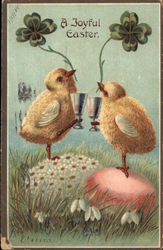 A Joyful Easter - Chicks with 4-leaf Clover With Chicks Postcard Postcard