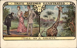 Three People Meet and Scene with Giraffe Postcard