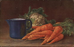 Blue Jug, Carrots and Cauliflower Still Life Postcard Postcard