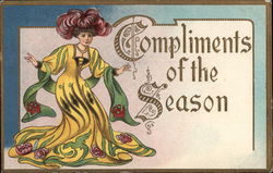 Compliments of the Season Art Nouveau Postcard Postcard