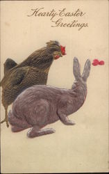 Hearty Easter Greetings - Rabbit and Chicken Postcard