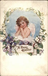 A Happy Easter - Cherub with Flowers With Angels Postcard Postcard