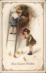 Best Easter Wishes - Children with Chicks With Children Postcard Postcard