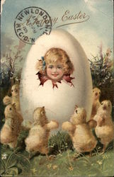 A Happy Easter - Chicks with Young Girl With Chicks Postcard Postcard