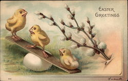 Easter Greetings, with Chicks and Pussy Willow Postcard