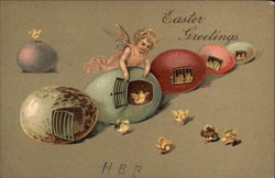 Easter Greetings - Angel with Eggs and Chicks Postcard