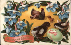 A Joyous Easter - Chicks and Flowers With Chicks Postcard Postcard