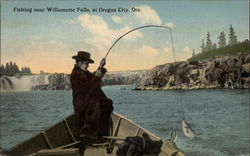 Fishing Near Willamette Falls Postcard