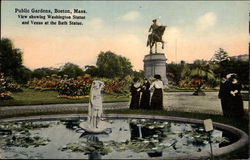 View Showing Washington Statue and Venus at the Bath Statue, Public Gardens Boston, MA Postcard Postcard